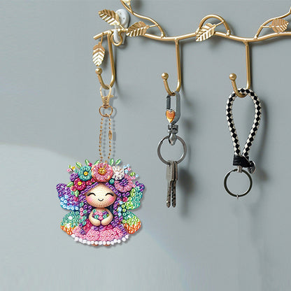 6Pcs Double Sided Flower Elf Girl Diamond Painting Art Keychain Pendant DIY Art