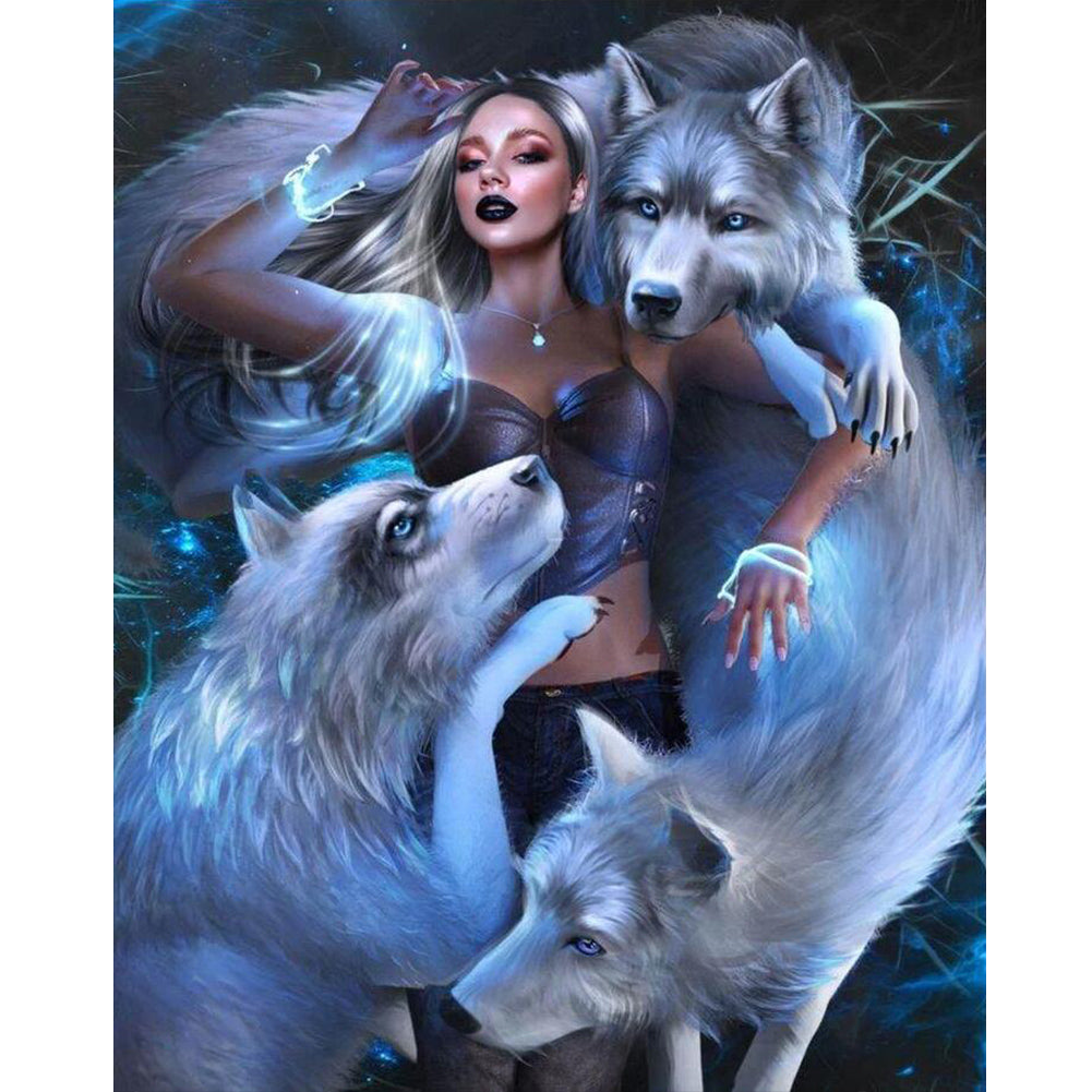 The Wolf And The Girl - Full Round Drill Diamond Painting 40*50CM