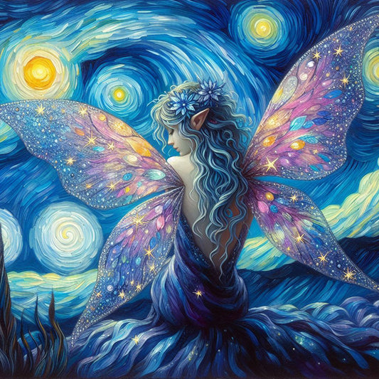 Butterfly Girl And Starry Sky - Full Round Drill Diamond Painting 40*40CM