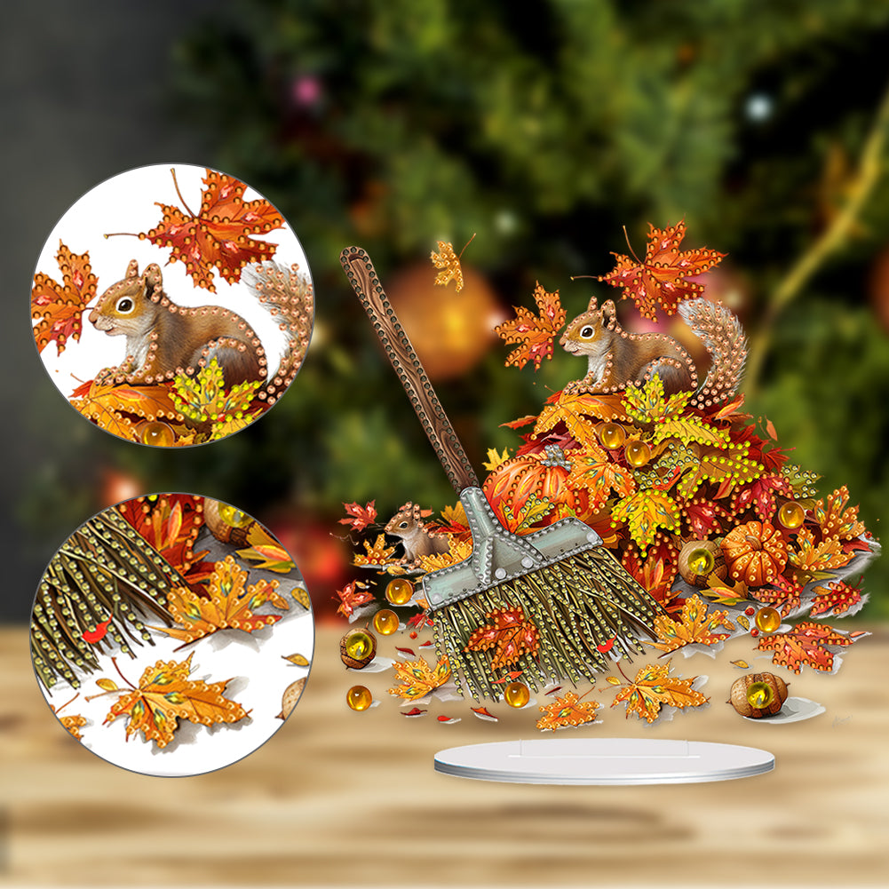 Special Shape Maple Leaf Squirrel Desktop Diamond Art Kits Bedroom Table Decor