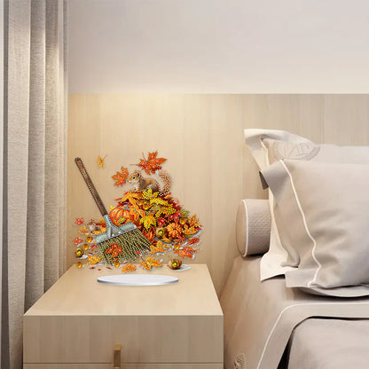 Special Shape Maple Leaf Squirrel Desktop Diamond Art Kits Bedroom Table Decor