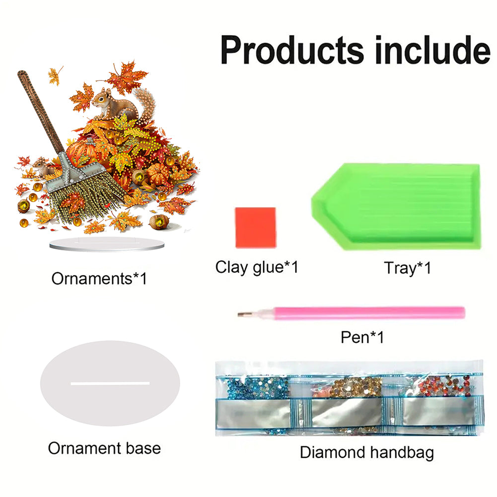 Special Shape Maple Leaf Squirrel Desktop Diamond Art Kits Bedroom Table Decor