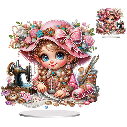 PVC Special Shaped Sewing Machine Girl Desktop Diamond Art Kits Bedroom Decor