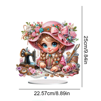 PVC Special Shaped Sewing Machine Girl Desktop Diamond Art Kits Bedroom Decor