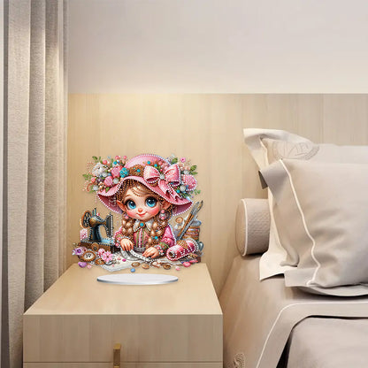 PVC Special Shaped Sewing Machine Girl Desktop Diamond Art Kits Bedroom Decor