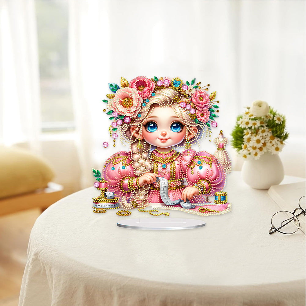 PVC Special Shaped Sewing Machine Girl Desktop Diamond Art Kits Bedroom Decor