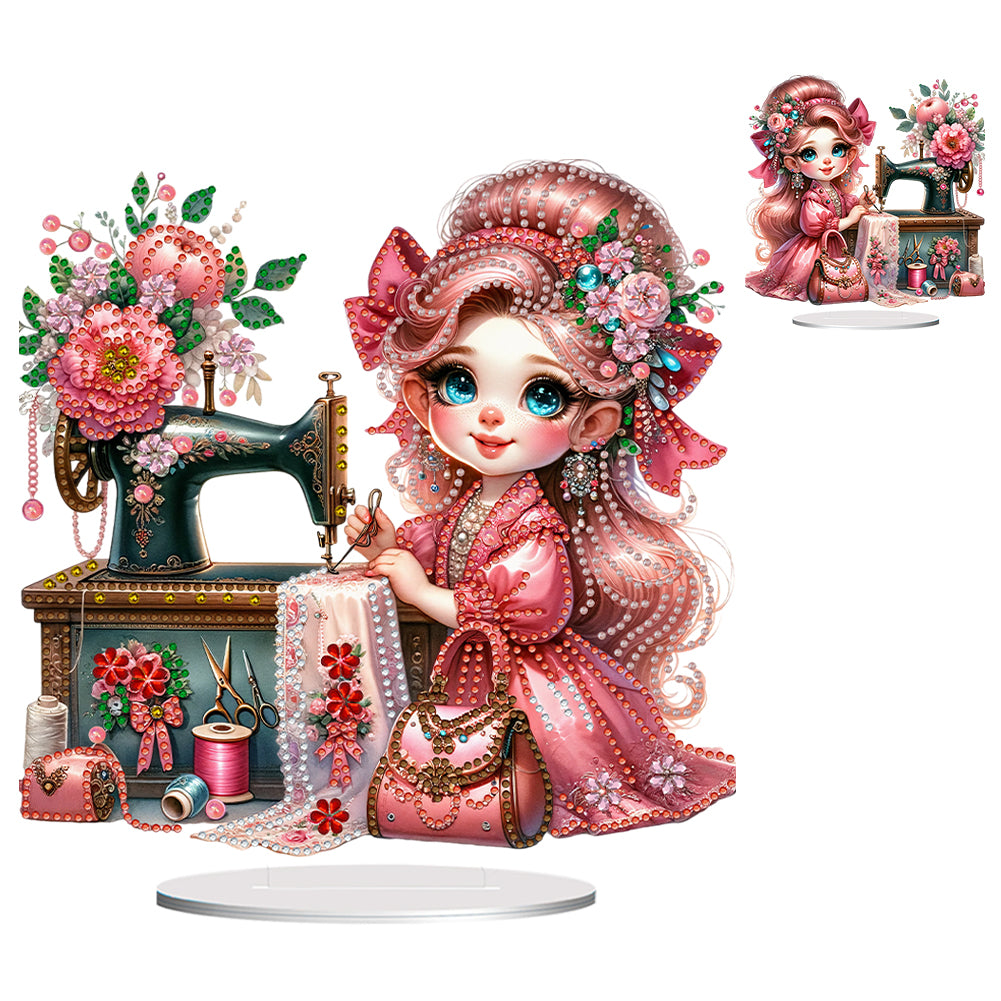 PVC Special Shaped Sewing Machine Girl Desktop Diamond Art Kits Bedroom Decor