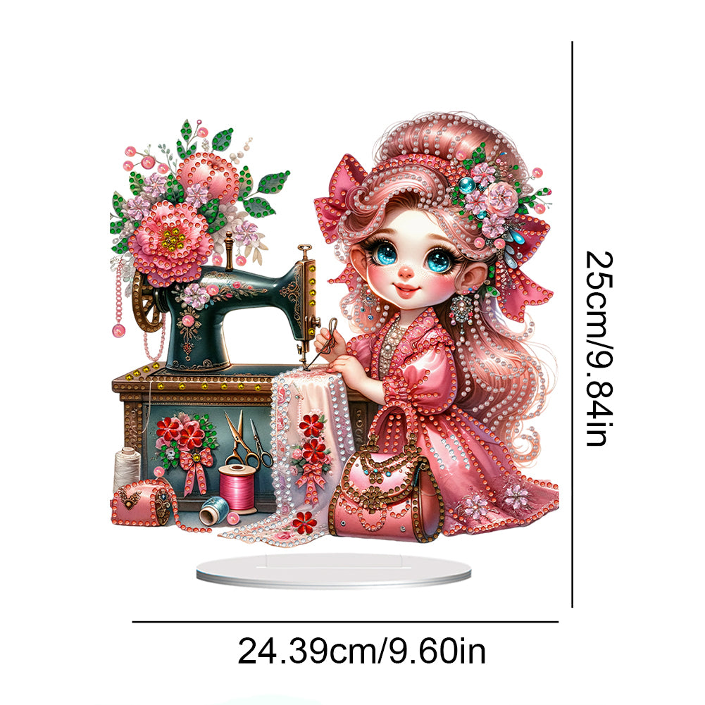 PVC Special Shaped Sewing Machine Girl Desktop Diamond Art Kits Bedroom Decor