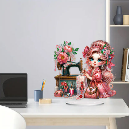 PVC Special Shaped Sewing Machine Girl Desktop Diamond Art Kits Bedroom Decor