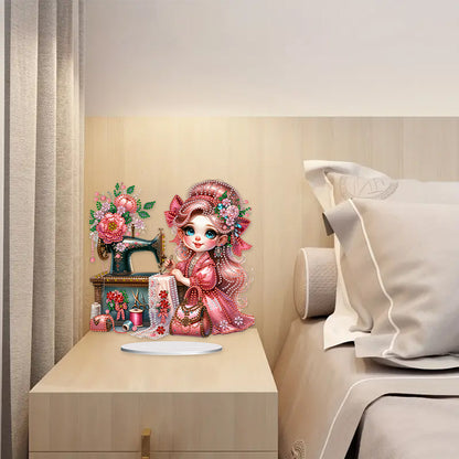 PVC Special Shaped Sewing Machine Girl Desktop Diamond Art Kits Bedroom Decor