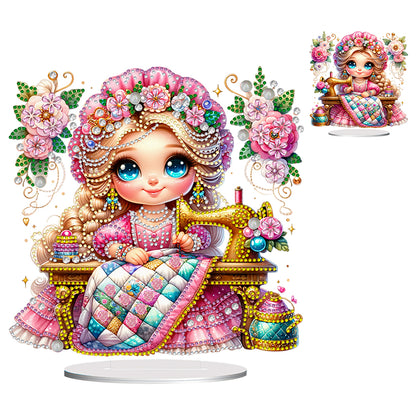 PVC Special Shaped Sewing Machine Girl Desktop Diamond Art Kits Bedroom Decor