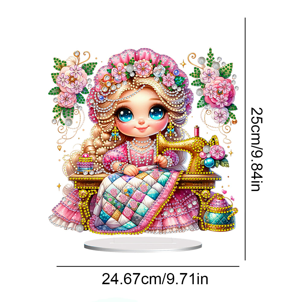 PVC Special Shaped Sewing Machine Girl Desktop Diamond Art Kits Bedroom Decor
