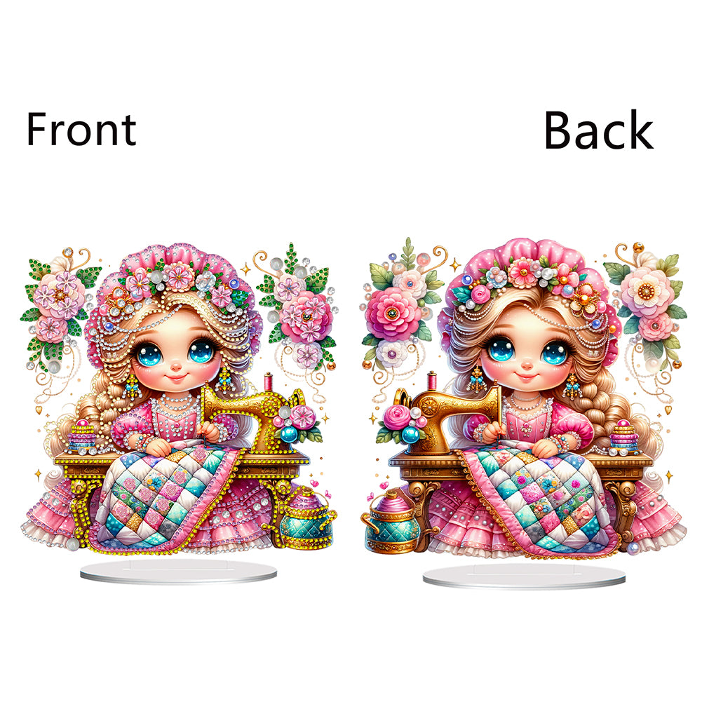 PVC Special Shaped Sewing Machine Girl Desktop Diamond Art Kits Bedroom Decor