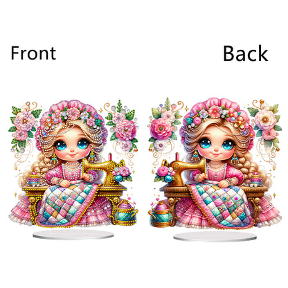 PVC Special Shaped Sewing Machine Girl Desktop Diamond Art Kits Bedroom Decor