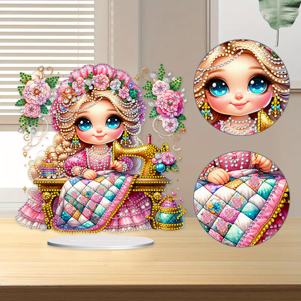 PVC Special Shaped Sewing Machine Girl Desktop Diamond Art Kits Bedroom Decor