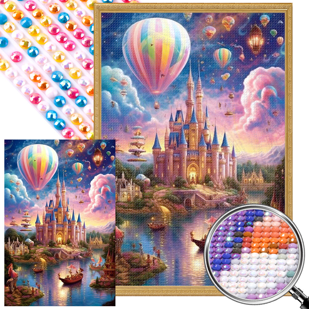 Evening Lakeside Castle - Full AB Round Drill Diamond Painting 40*60CM