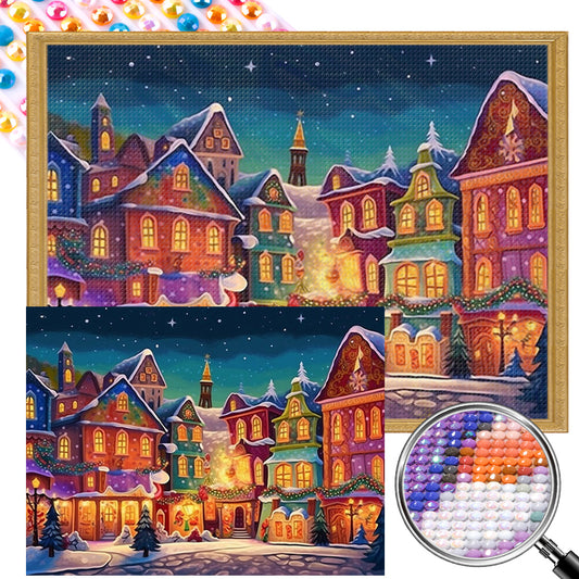 Winter Night Town - Full AB Round Drill Diamond Painting 60*45CM