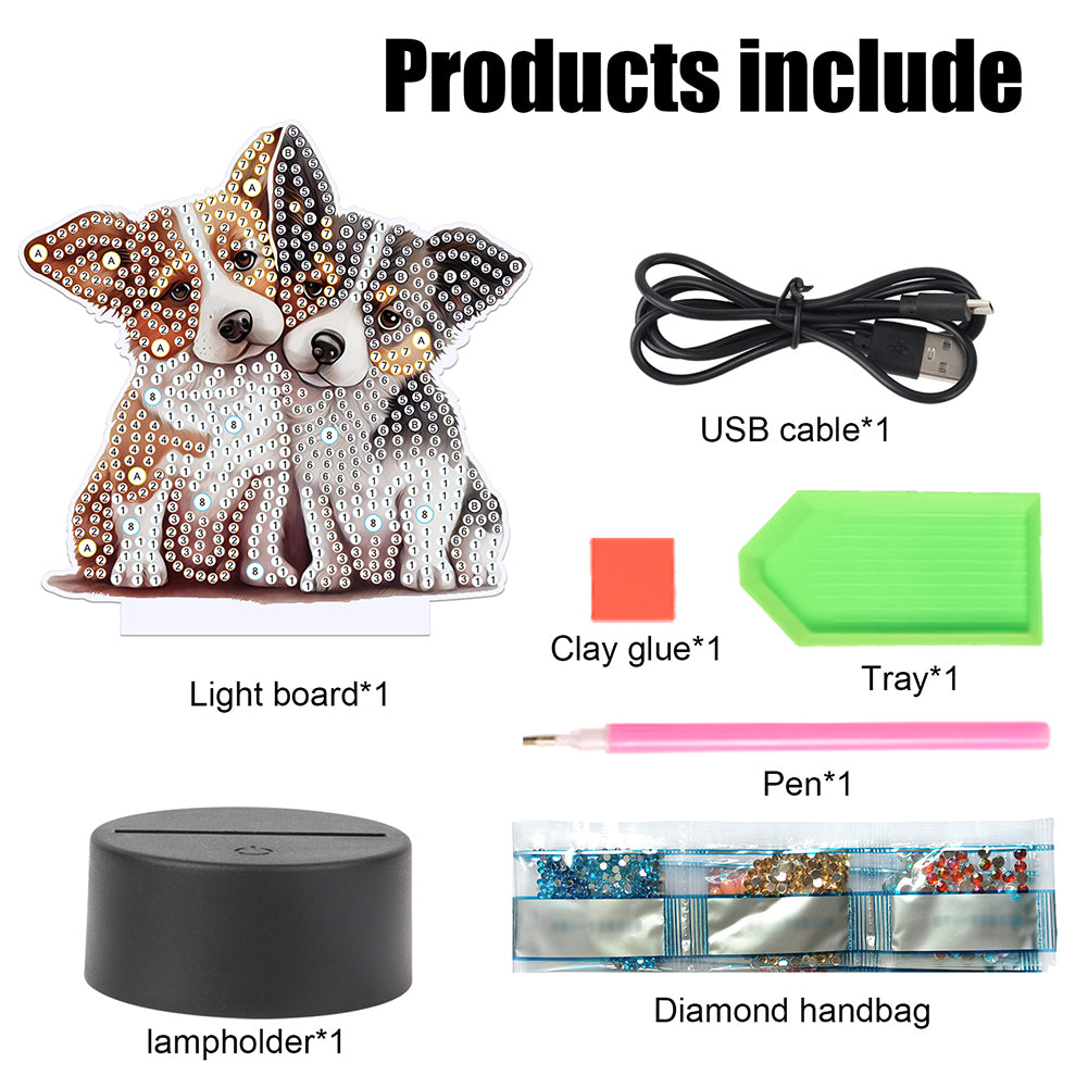Cute Animal Diamond Painting LED Lamp Diamond Painting Night Light (Dog)