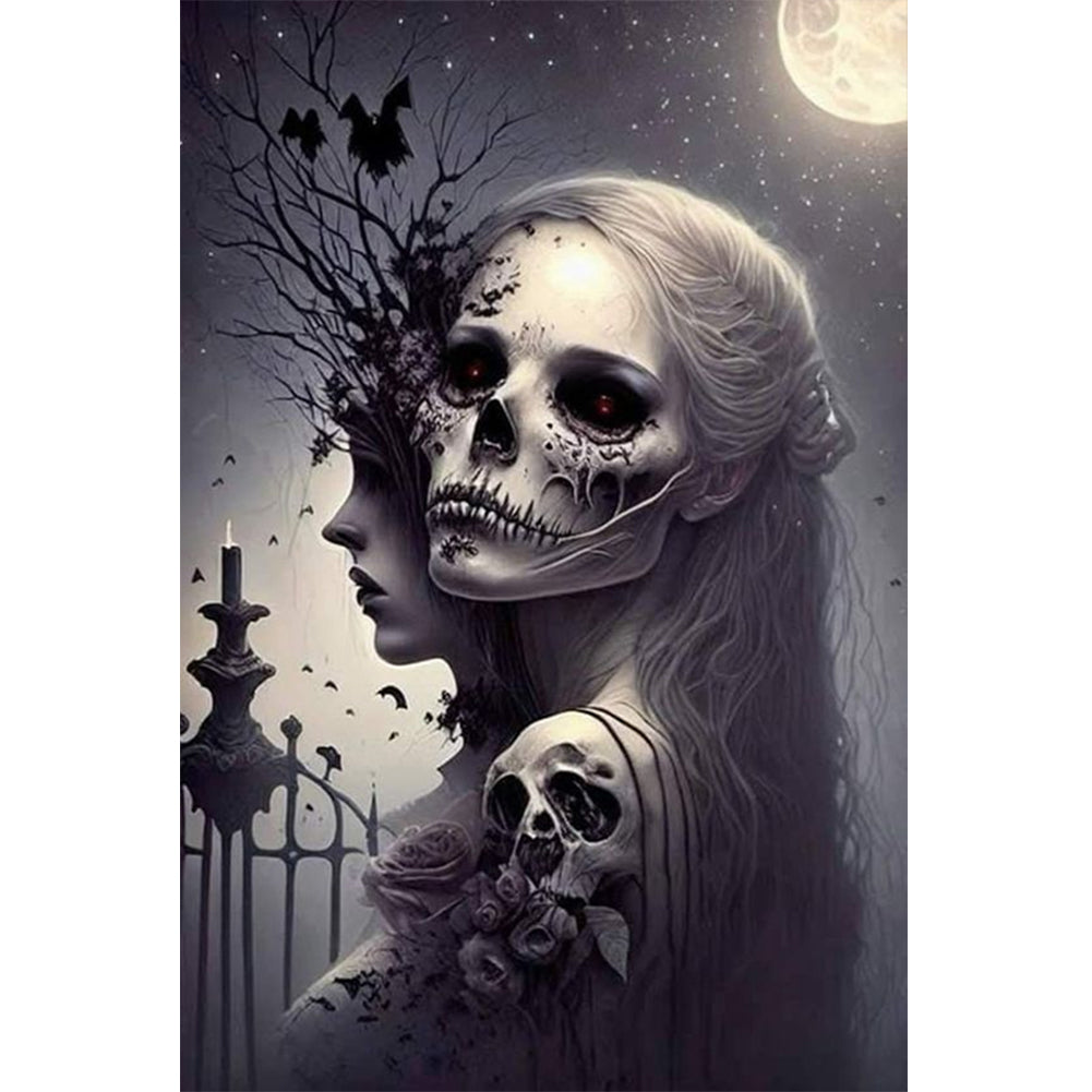 Halloween Skull Girl Another Face - Full Round Drill Diamond Painting 40*60CM