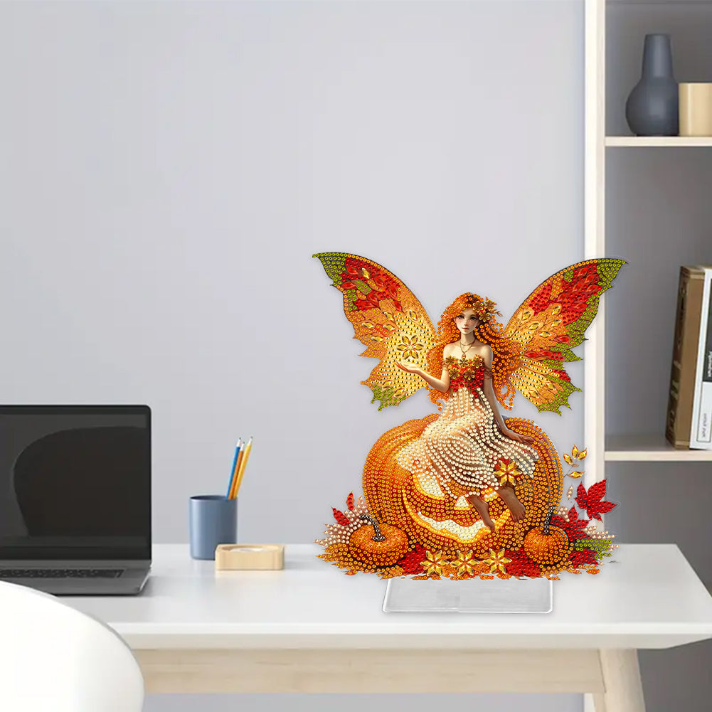 Acrylic Special Shape Pumpkin Butterfly Girl Desktop Diamond Painting Decor