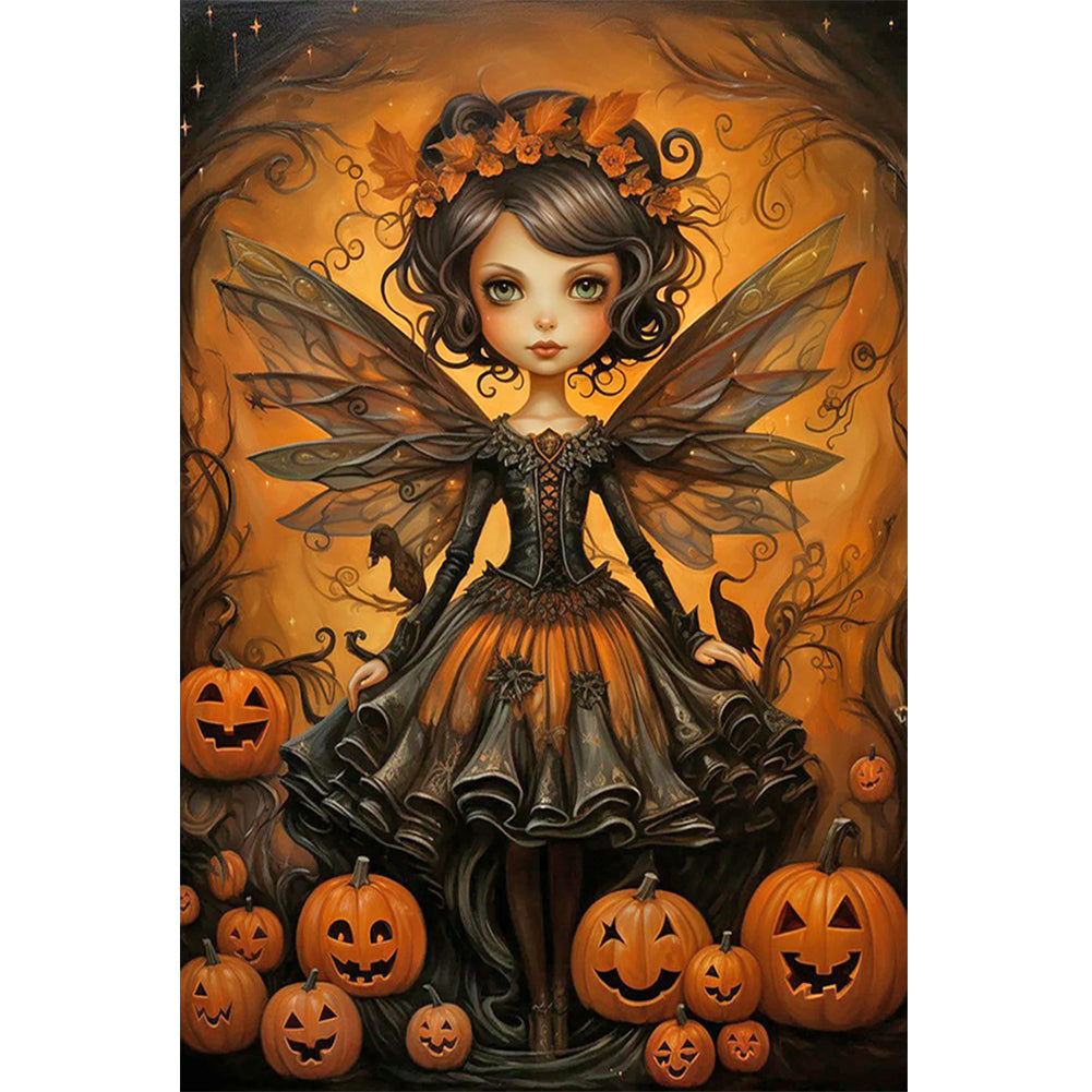 Halloween Pumpkin Black Elf Girl - Full Round Drill Diamond Painting 40*60CM