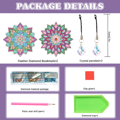 2Pcs Special Shape Colorful Mandala Diamond Painting Bookmark Art Projects