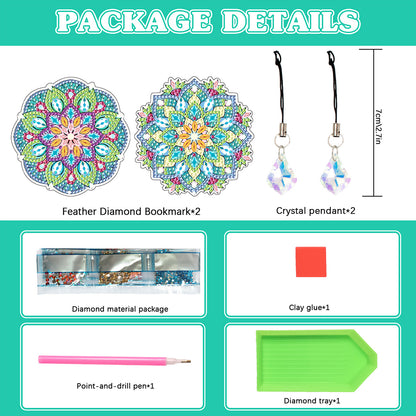 2Pcs Special Shape Colorful Mandala Diamond Painting Bookmark Art Projects