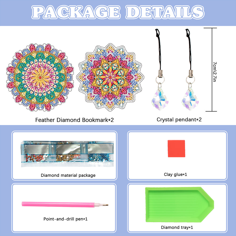 2Pcs Special Shape Colorful Mandala Diamond Painting Bookmark Art Projects