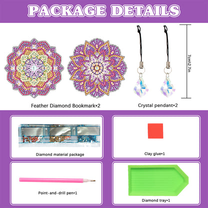 2Pcs Special Shape Colorful Mandala Diamond Painting Bookmark Art Projects