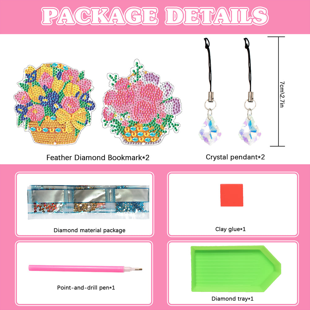 2Pcs Special Shape Bouquet 5D DIY Diamond Painting Bookmark for Reading Day Gift