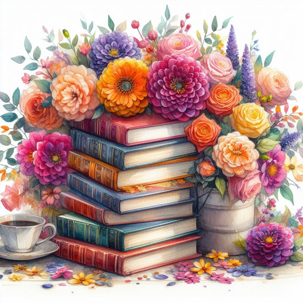 Flowers And Books - Full Round Drill Diamond Painting 40*40CM