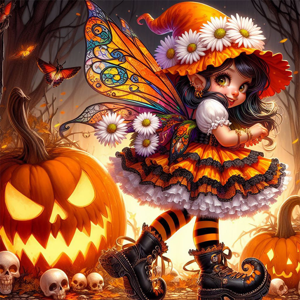 Halloween Pumpkin Girl - Full Round Drill Diamond Painting 30*30CM