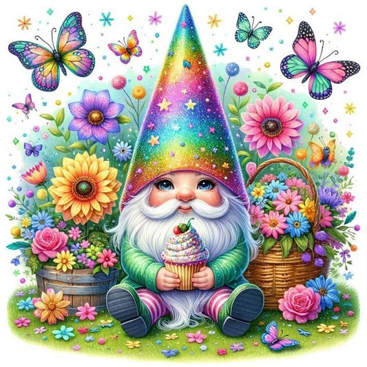 Flower And Grass Ice Cream Cake Gnome - Full Round Drill Diamond Painting 40*40CM