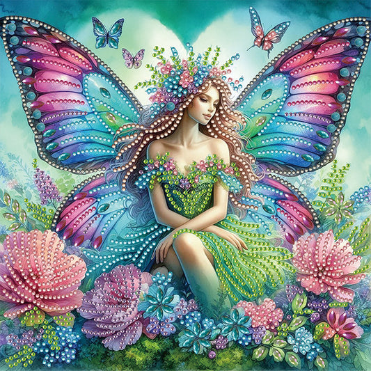 Butterfly Girl And Flowers - Special Shaped Drill Diamond Painting 30*30CM