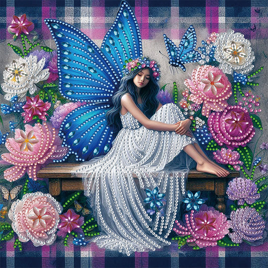 Blue Butterfly Girl - Special Shaped Drill Diamond Painting 30*30CM