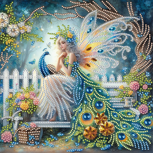 Butterfly Girl And Peacock - Special Shaped Drill Diamond Painting 30*30CM