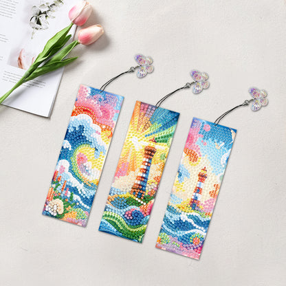 3Pcs Special Shape Lighthouse DIY Diamond Painting Bookmarks Kits for Bookworms