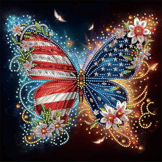 Independence Day Flag Butterfly - Special Shaped Drill Diamond Painting 30*30CM