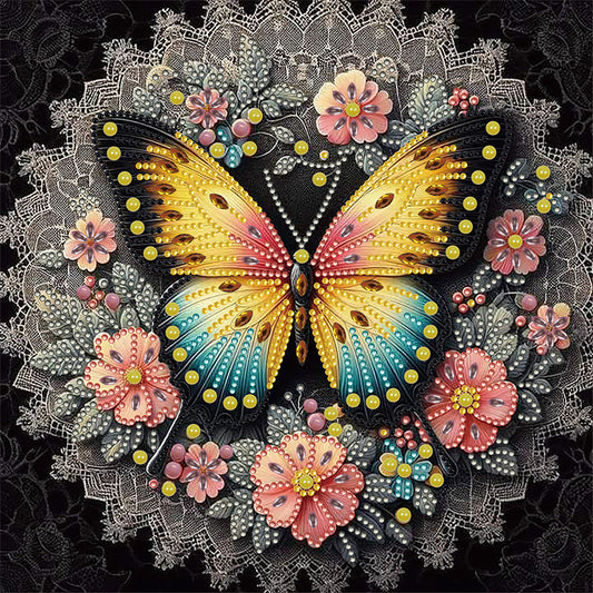 Flower Butterfly - Special Shaped Drill Diamond Painting 30*30CM