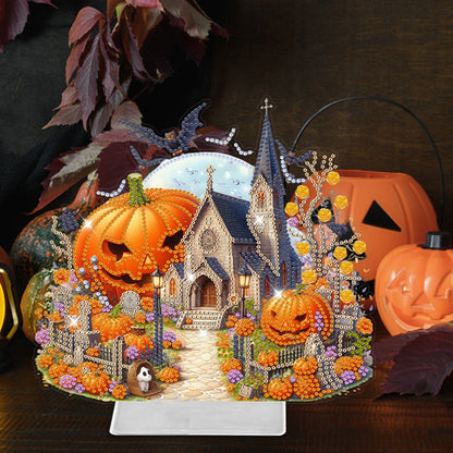 Acrylic Special Shaped Halloween Pumpkin Church 5D DIY Diamond Art Table Decor