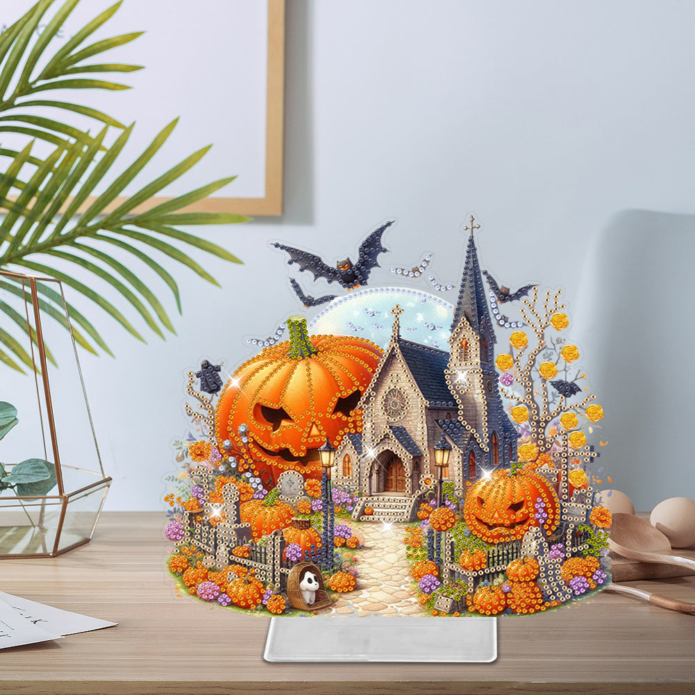 Acrylic Special Shaped Halloween Pumpkin Church 5D DIY Diamond Art Table Decor