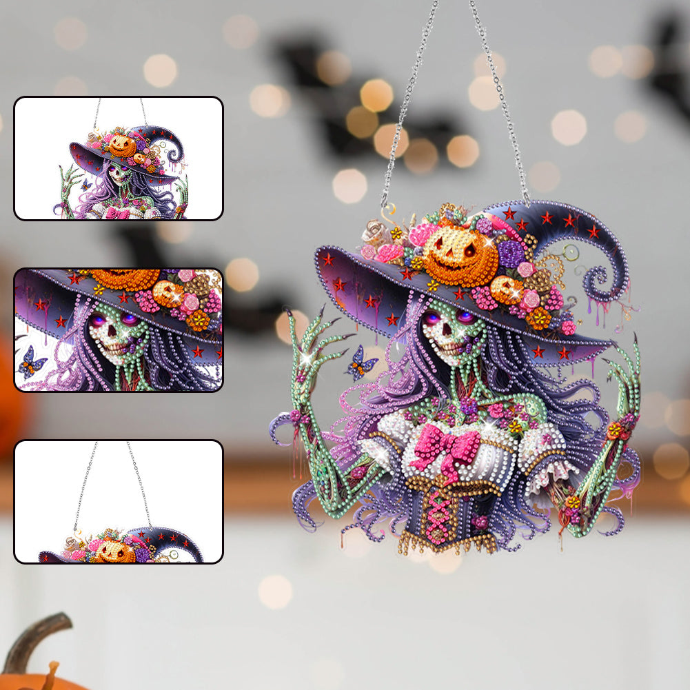 Acrylic Special Shaped Pumpkin Witch Hanging Diamond Art Kits Bedroom Decoration
