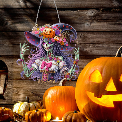 Acrylic Special Shaped Pumpkin Witch Hanging Diamond Art Kits Bedroom Decoration