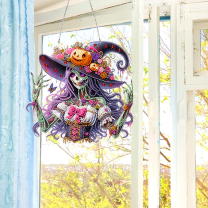 Acrylic Special Shaped Pumpkin Witch Hanging Diamond Art Kits Bedroom Decoration