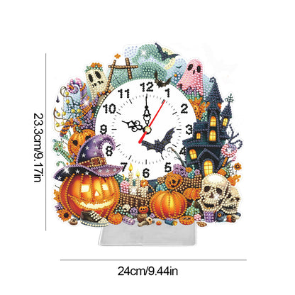 Acrylic Special Shaped Halloween Pumpkin Diamond Painting Clock Desktop Decor