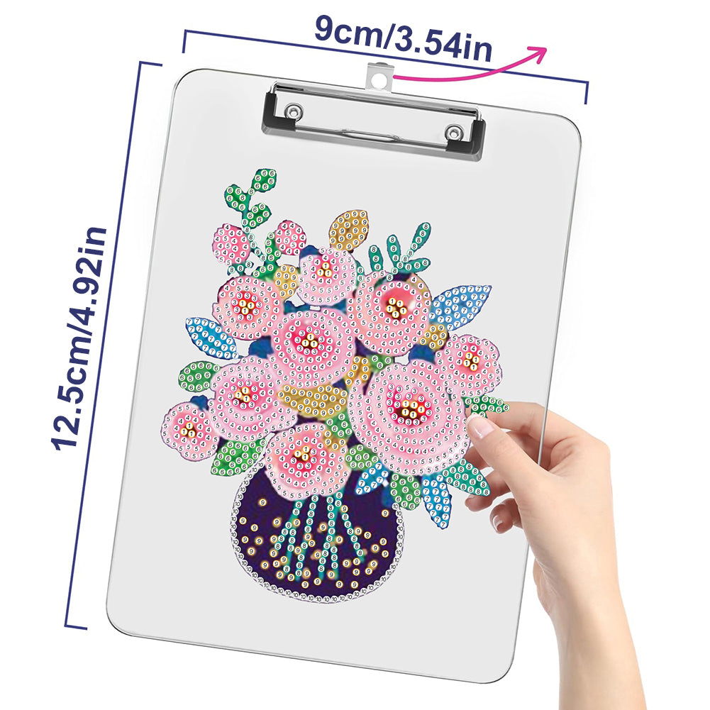 Acrylic Vase 5D DIY Diamond Painting File Folder Clipboard Office Stationary