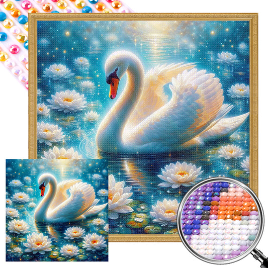 Lotus White Swan - Full AB Round Drill Diamond Painting 40*40CM