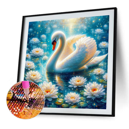 Lotus White Swan - Full AB Round Drill Diamond Painting 40*40CM