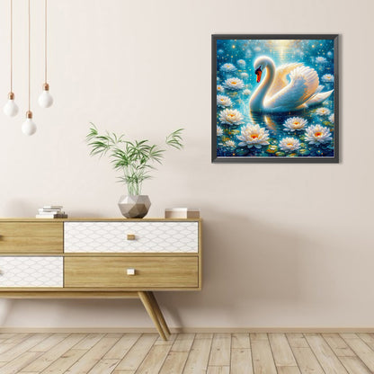 Lotus White Swan - Full AB Round Drill Diamond Painting 40*40CM