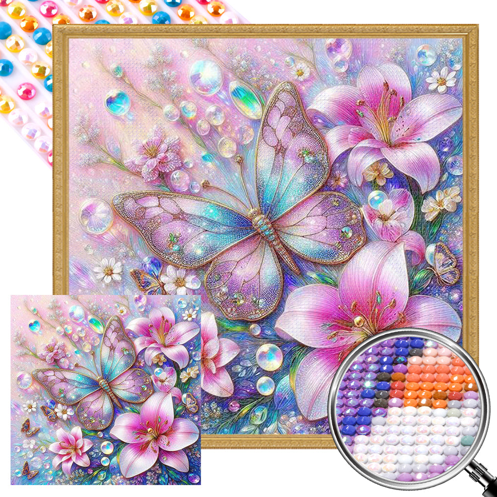 Lily Butterfly - Full AB Round Drill Diamond Painting 40*40CM